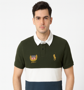 Olive Green &amp; White Color-Block Polo