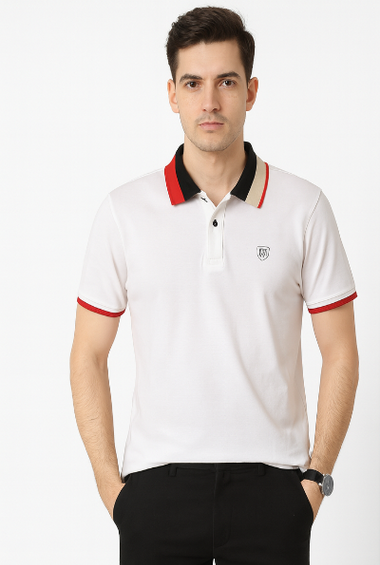 White Polo with Branded Collar
