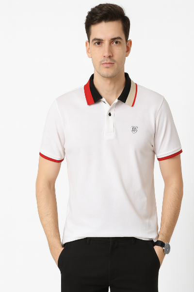 White Polo with Branded Collar