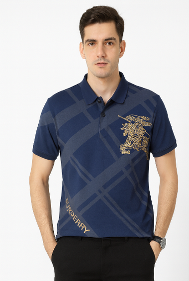 Navy Blue Polo with Graphic Print