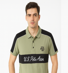 Olive Green &amp; Black Colorblock Polo T-Shirt