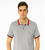 Grey Polo T-Shirt with Red &amp; Beige Collar