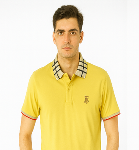 Yellow Polo T-Shirt with Checked Collar