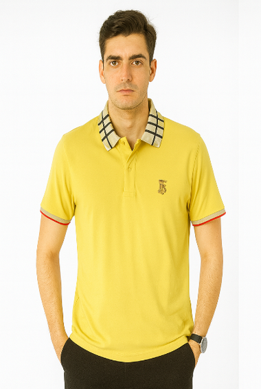 Yellow Polo T-Shirt with Checked Collar