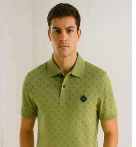 Olive Green Patterned Polo T-Shirt