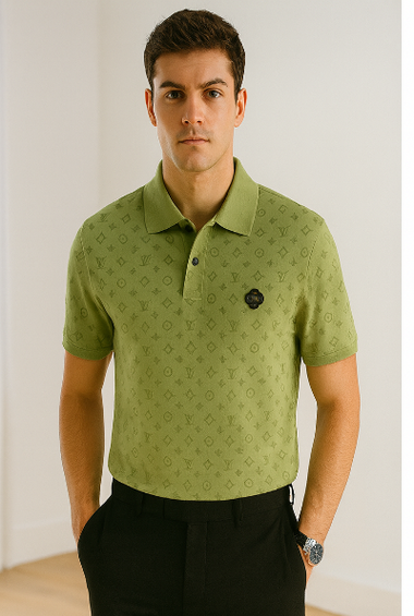 Olive Green Patterned Polo T-Shirt