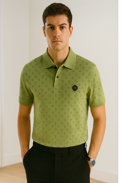 Olive Green Patterned Polo T-Shirt