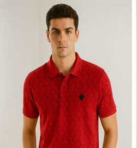 Red Embossed Pattern Polo T-Shirt