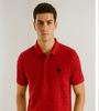 Red Embossed Pattern Polo T-Shirt