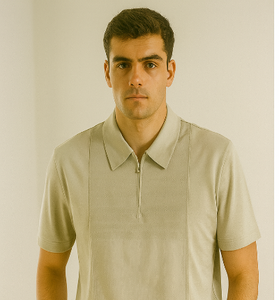 Beige Zipper Polo T-Shirt