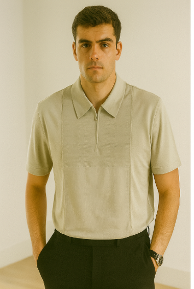 Beige Zipper Polo T-Shirt