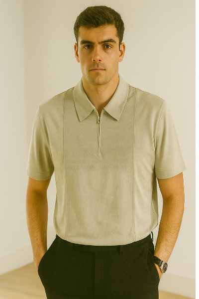 Beige Zipper Polo T-Shirt