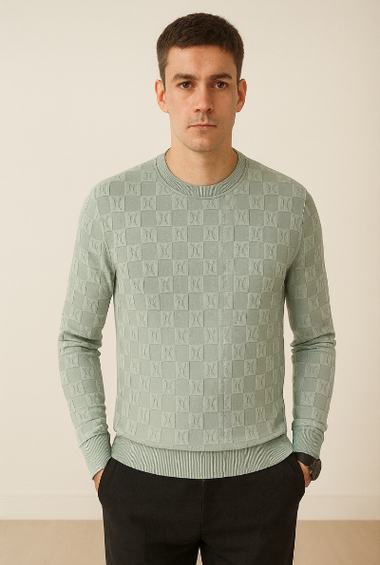 Mint Green Checkered Knit Sweater