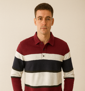 Burgundy &amp; Navy Striped Polo Sweatshirt