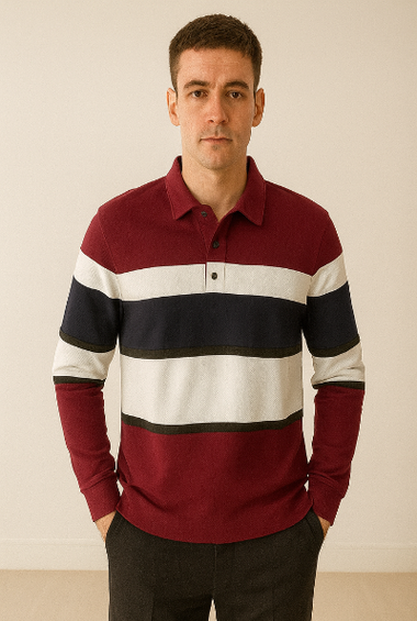 Burgundy &amp; Navy Striped Polo Sweatshirt