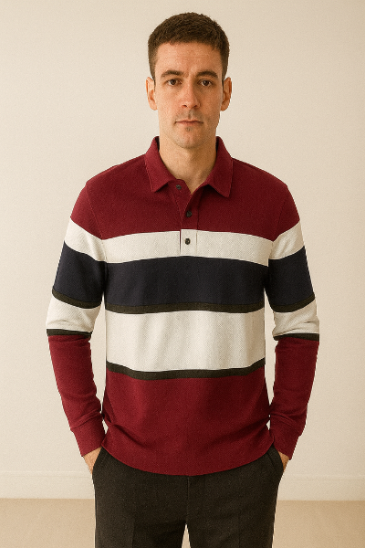 Burgundy & Navy Striped Polo Sweatshirt
