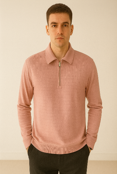 Pink Half-Zip Knit Polo