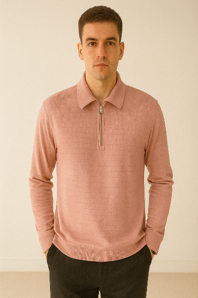 Pink Half-Zip Knit Polo