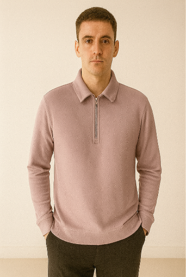 Mauve Textured Half-Zip Polo