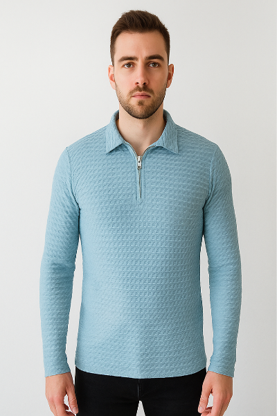 Sky Blue Half-Zip Knit Polo