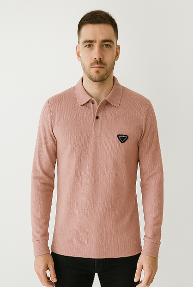 Dusty Pink Polo Sweatshirt with Logo Patch