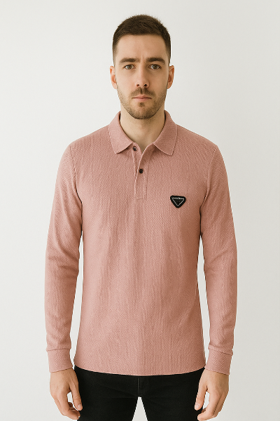 Dusty Pink Polo Sweatshirt with Logo Patch