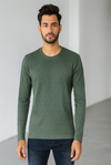 Olive Green Textured Knit Sweatshirt