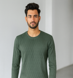 Olive Green Textured Knit Sweatshirt