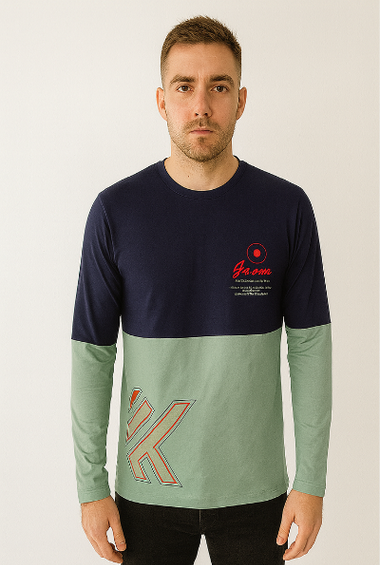 Navy &amp; Green Colorblock Graphic Sweatshirt