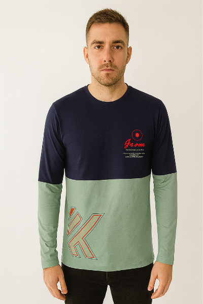 Navy & Green Colorblock Graphic Sweatshirt