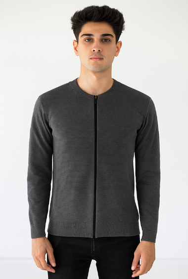 Charcoal Grey Full-Zip Knit Jacket