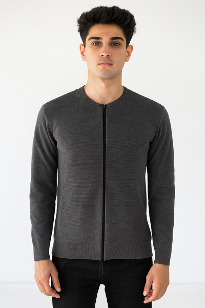 Charcoal Grey Full-Zip Knit Jacket