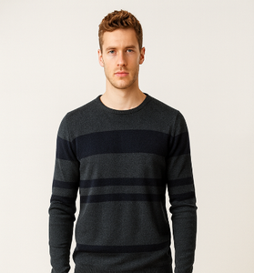 Charcoal Grey Striped Knit Sweater