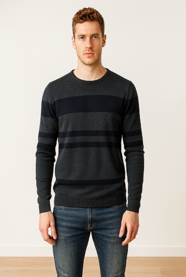 Charcoal Grey Striped Knit Sweater