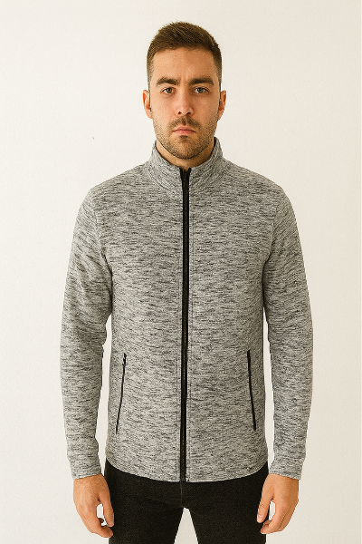 Grey Melange Full-Zip Sweatshirt