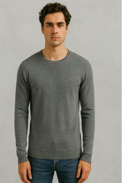 Plain Grey Crew-Neck Sweater
