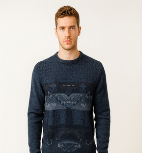 Navy Jacquard Knit Sweater