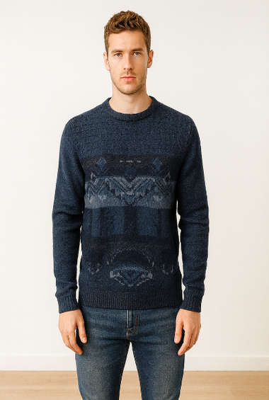 Navy Jacquard Knit Sweater
