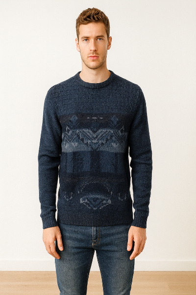 Navy Jacquard Knit Sweater