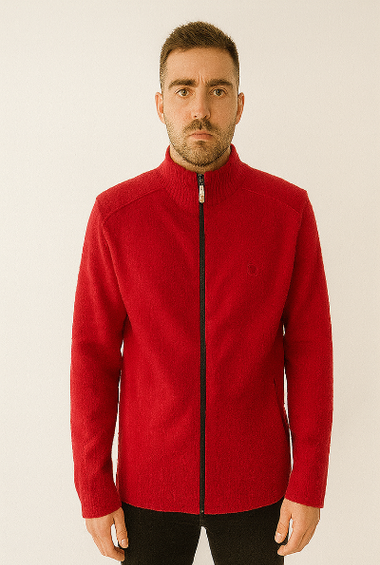 Red Full-Zip Woolen Sweatshirt