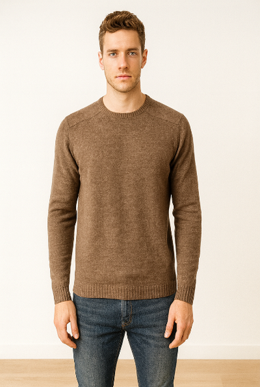 Brown Crew-Neck Wool Sweater