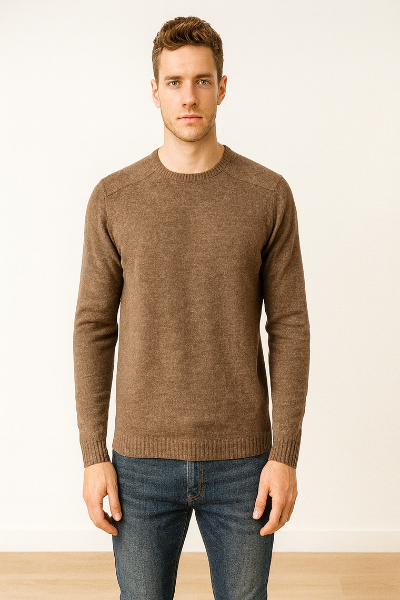 Brown Crew-Neck Wool Sweater
