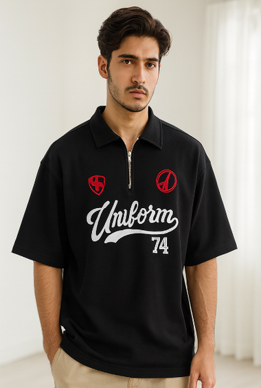 Black Uniform Graphic Polo T-Shirt