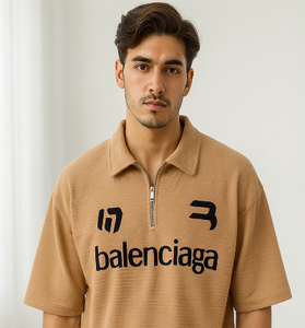 Camel Brown Balenciaga Half-Zip Polo T-Shirt