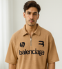 Camel Brown Balenciaga Half-Zip Polo T-Shirt