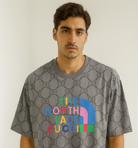 Grey Gucci x North Face Logo T-Shirt