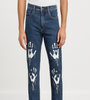 Blue Denim Jeans with White Handprint Design