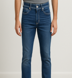 Dark Blue Slim Fit Jeans with White Stitching