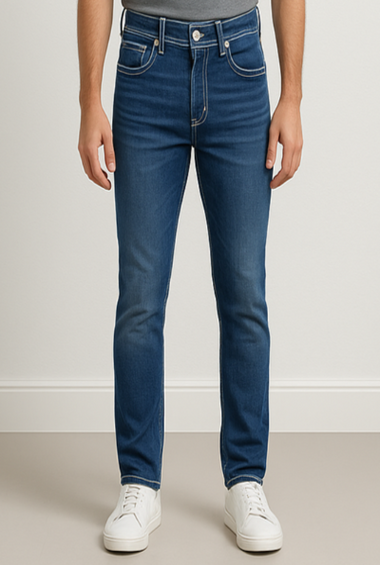 Dark Blue Slim Fit Jeans with White Stitching