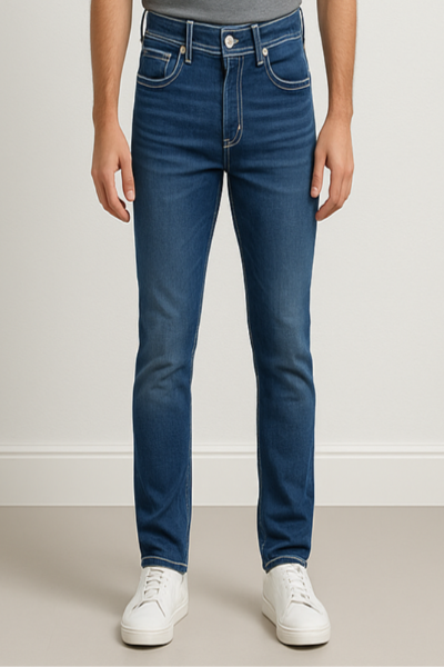 Dark Blue Slim Fit Jeans with White Stitching
